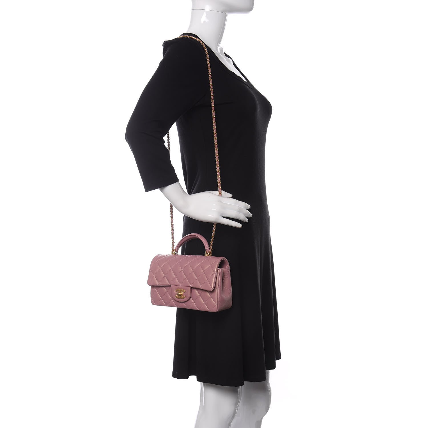 Chanel Iridescent Lambskin Quilted Mini Top Handle Rectangular Flap Pink 2 of 10