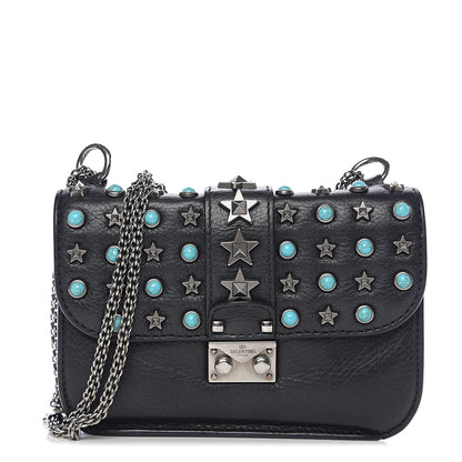 Valentino Garavani Pebbled Calfskin Star Studded Small Lock Flap Black 1 of 10