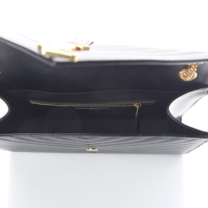 Saint Laurent Grain De Poudre Matelasse Chevron Large Monogram Satchel Black 5 of 8