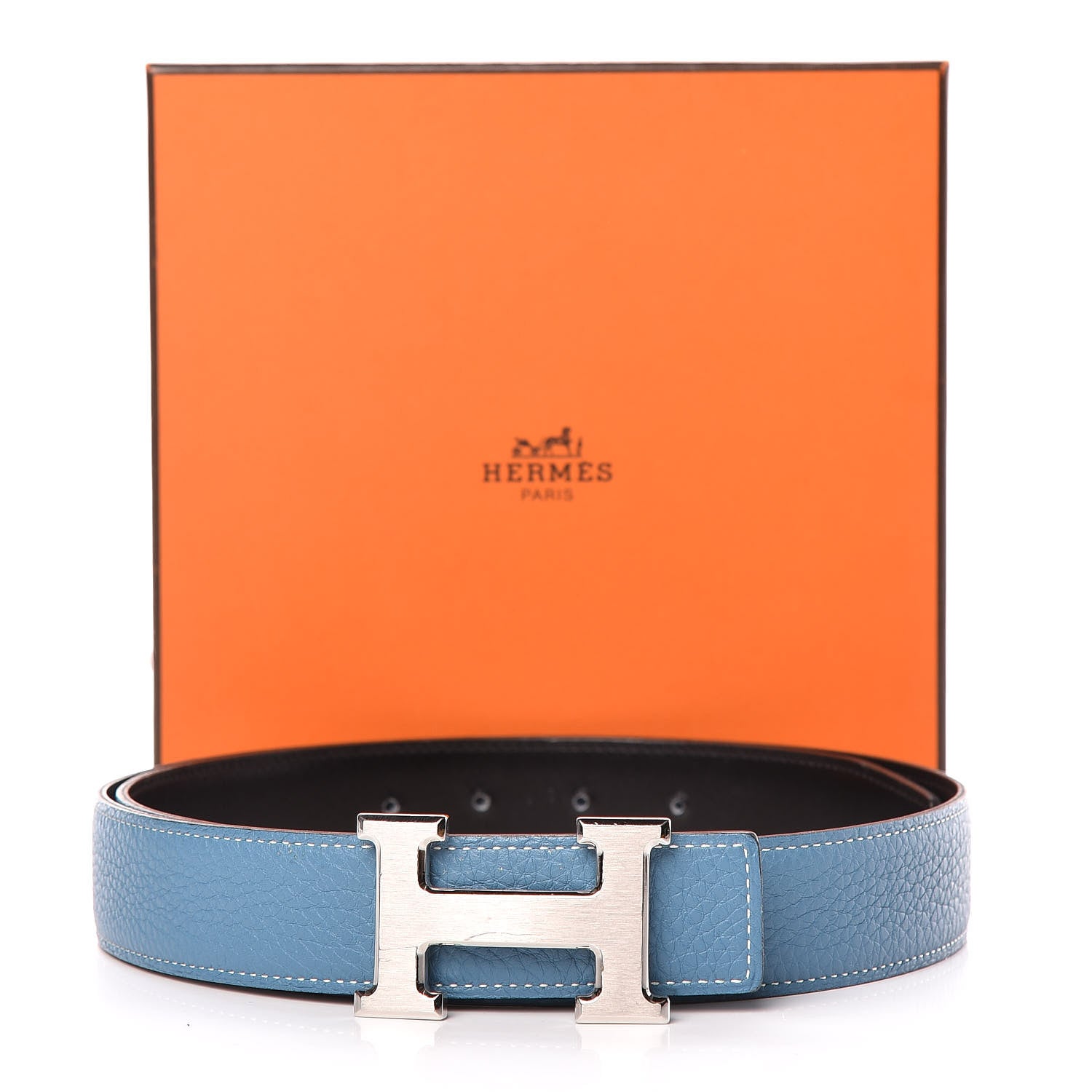 Hermes Box Togo 32mm H Belt 90 Black Blue Jean 9 of 9