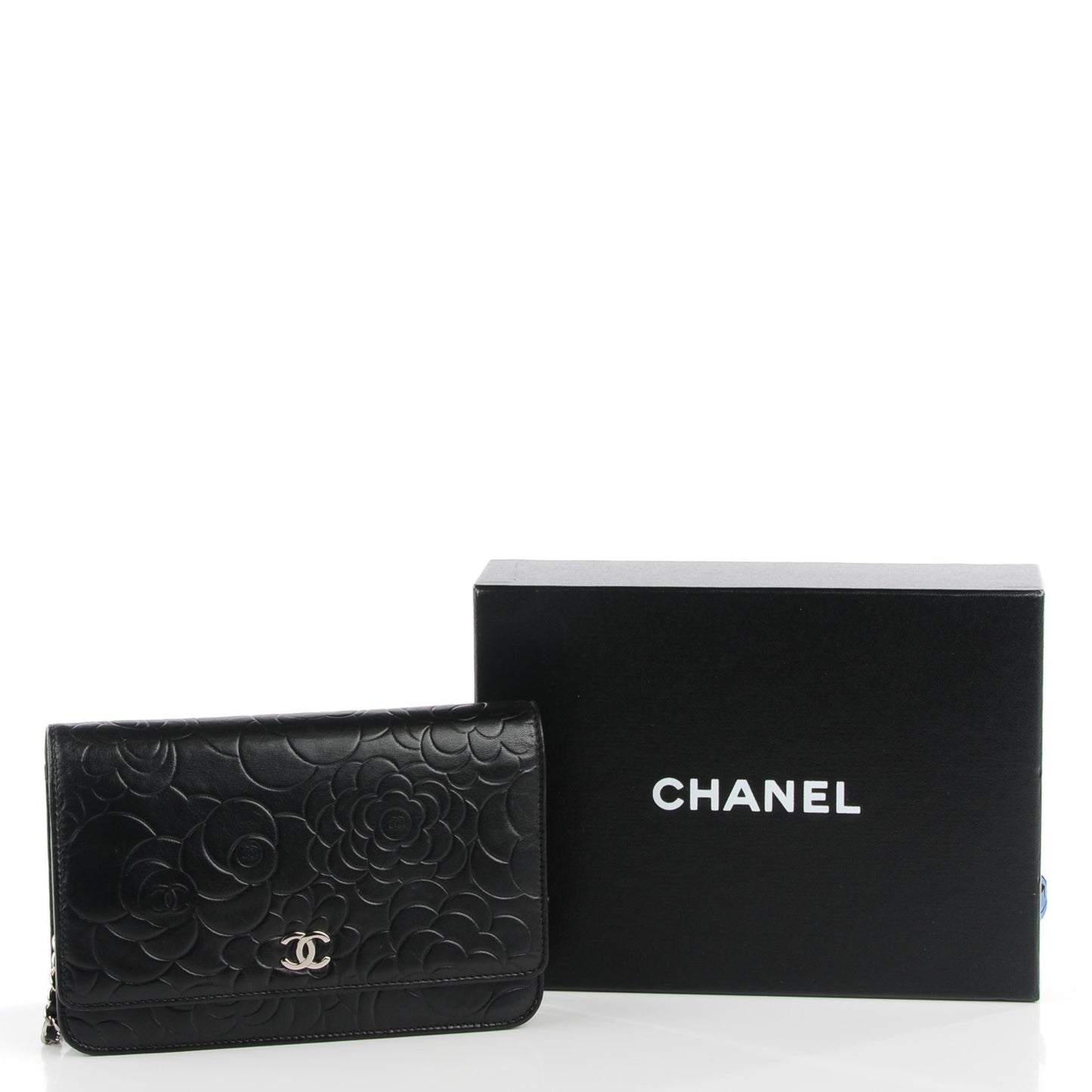 Lambskin Camellia Wallet on Chain WOC Black