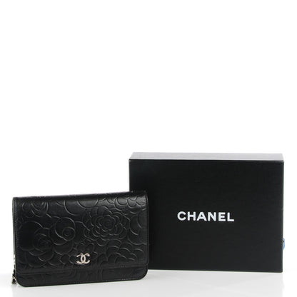 Chanel Lambskin Camellia Wallet on Chain WOC Black 5 of 9