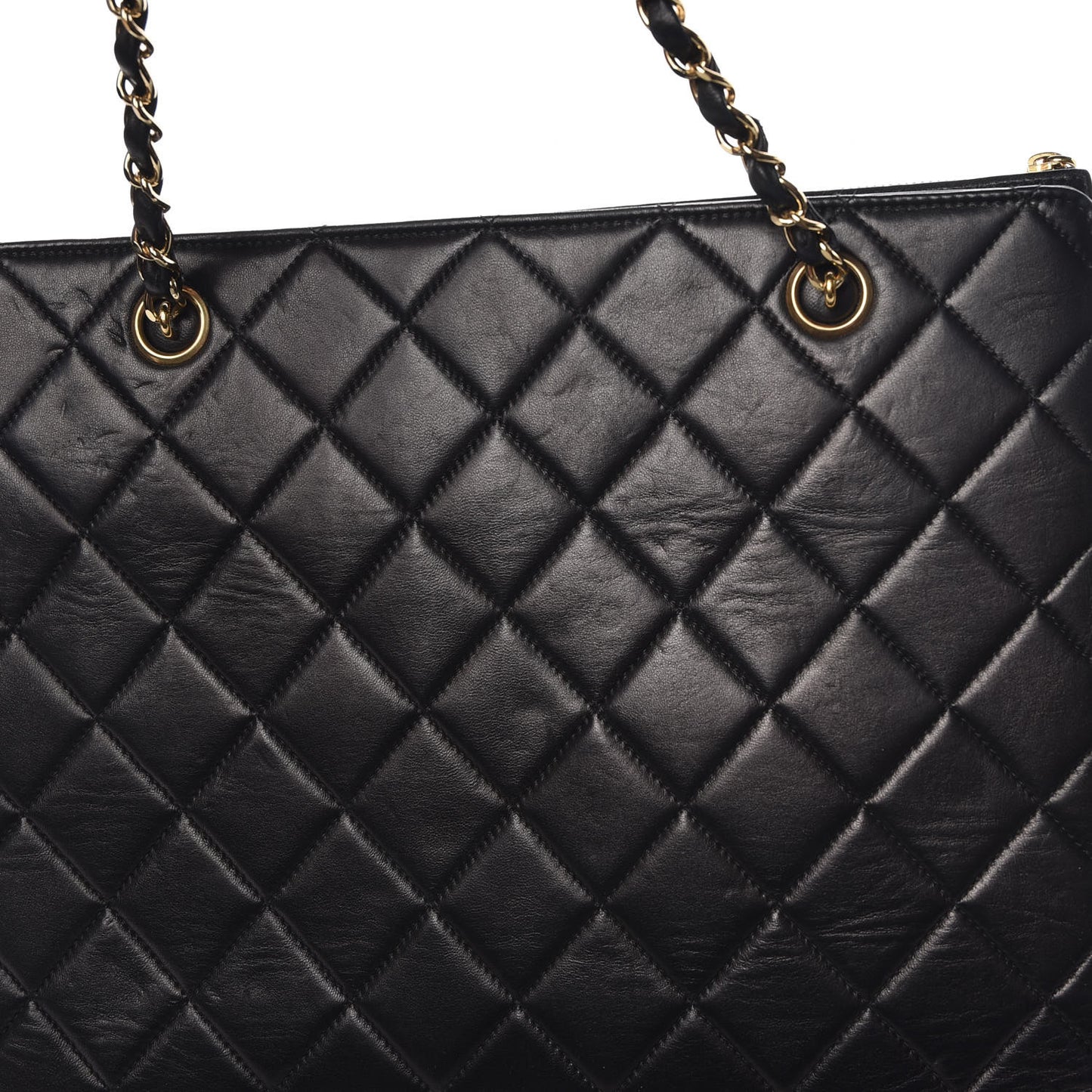 Lambskin Quilted CC Shopping Tote Black