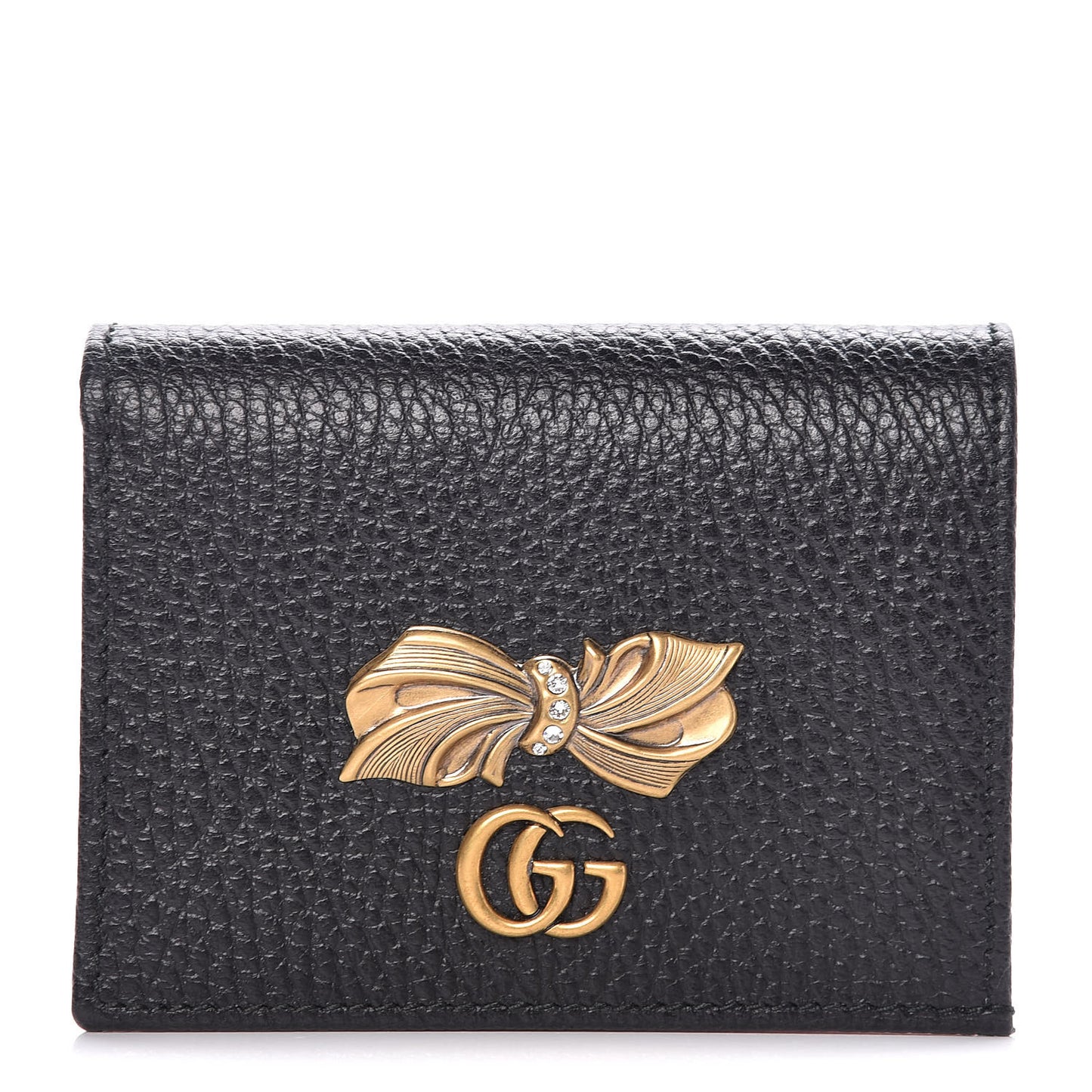 Calfskin GG Marmont Bow Card Case Black