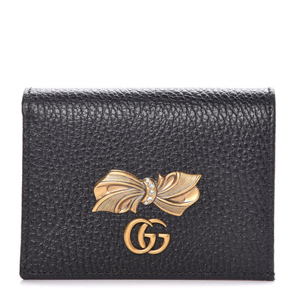 Gucci Calfskin GG Marmont Bow Card Case Black 1 of 9