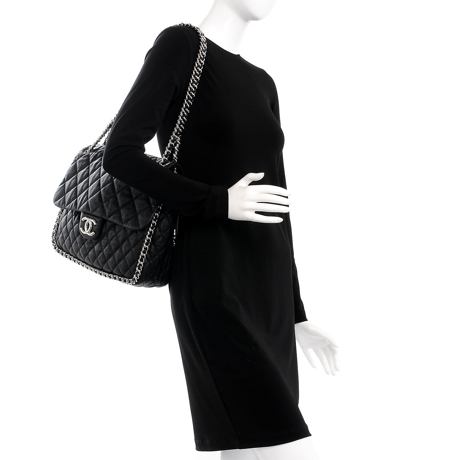 Chanel Washed Lambskin Quilted Maxi Chain Around Flap Black 2 of 9