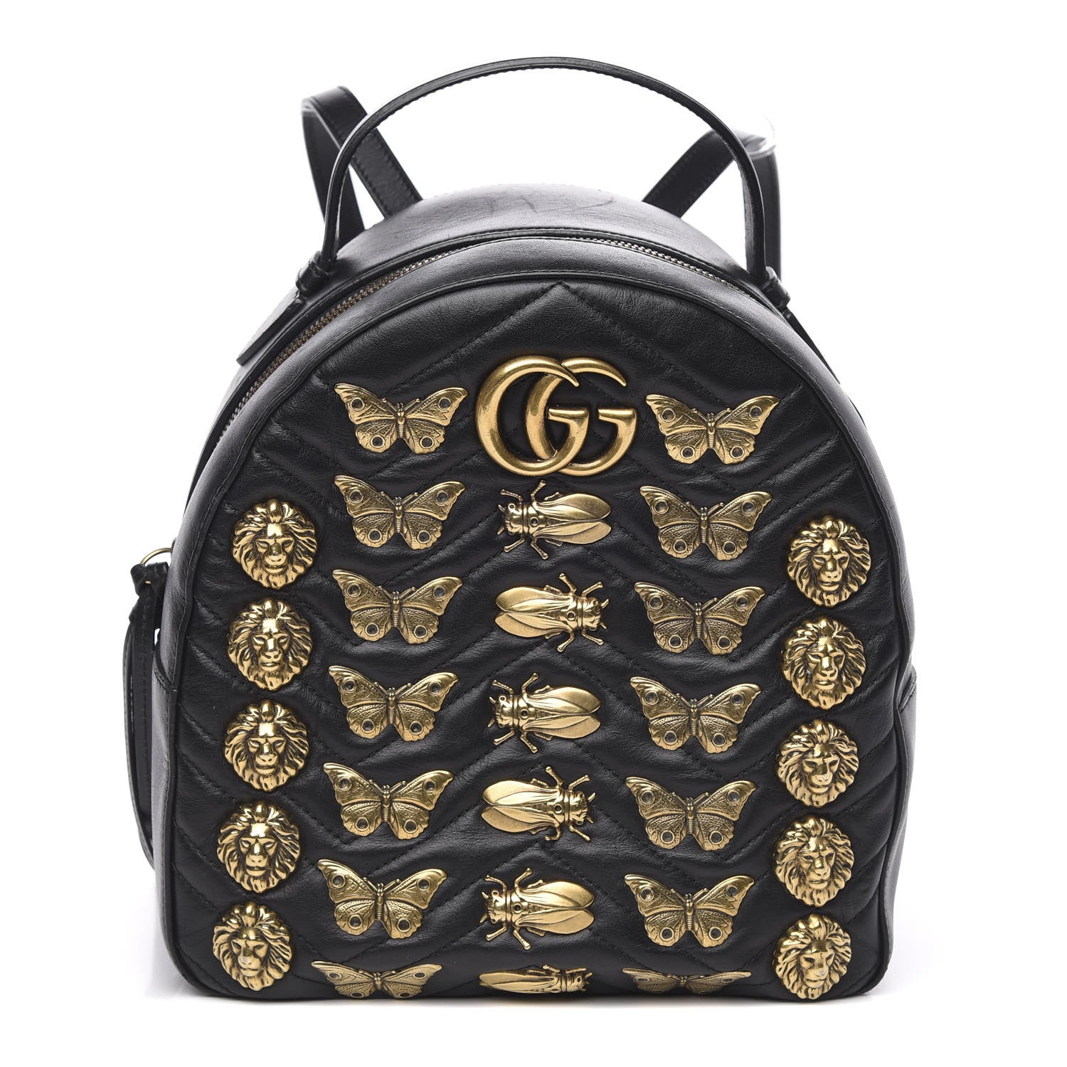 Gucci Calfskin Matelasse Animal Studs GG Marmont Dome Backpack Black 1 of 12