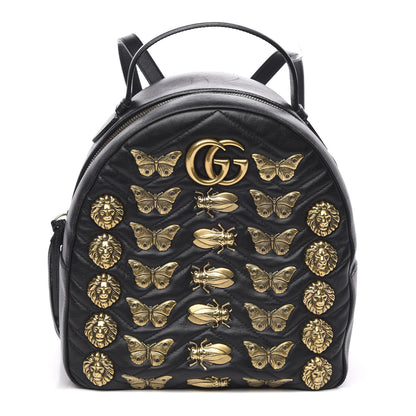 Gucci Calfskin Matelasse Animal Studs GG Marmont Dome Backpack Black 1 of 12