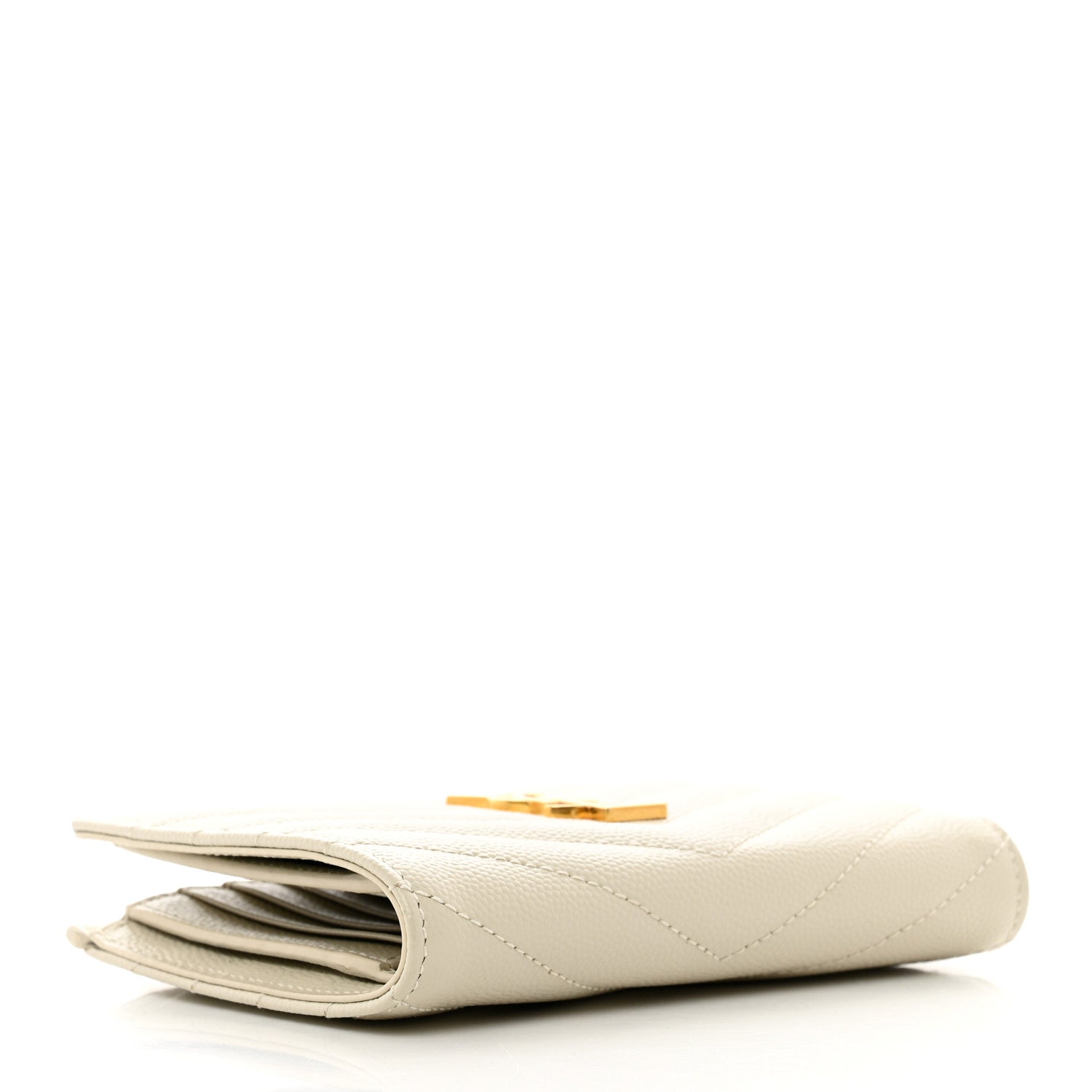 Saint Laurent Grain De Poudre Matelasse Chevron Monogram Zipped Two-Part Wallet Crema Soft 4 of 6