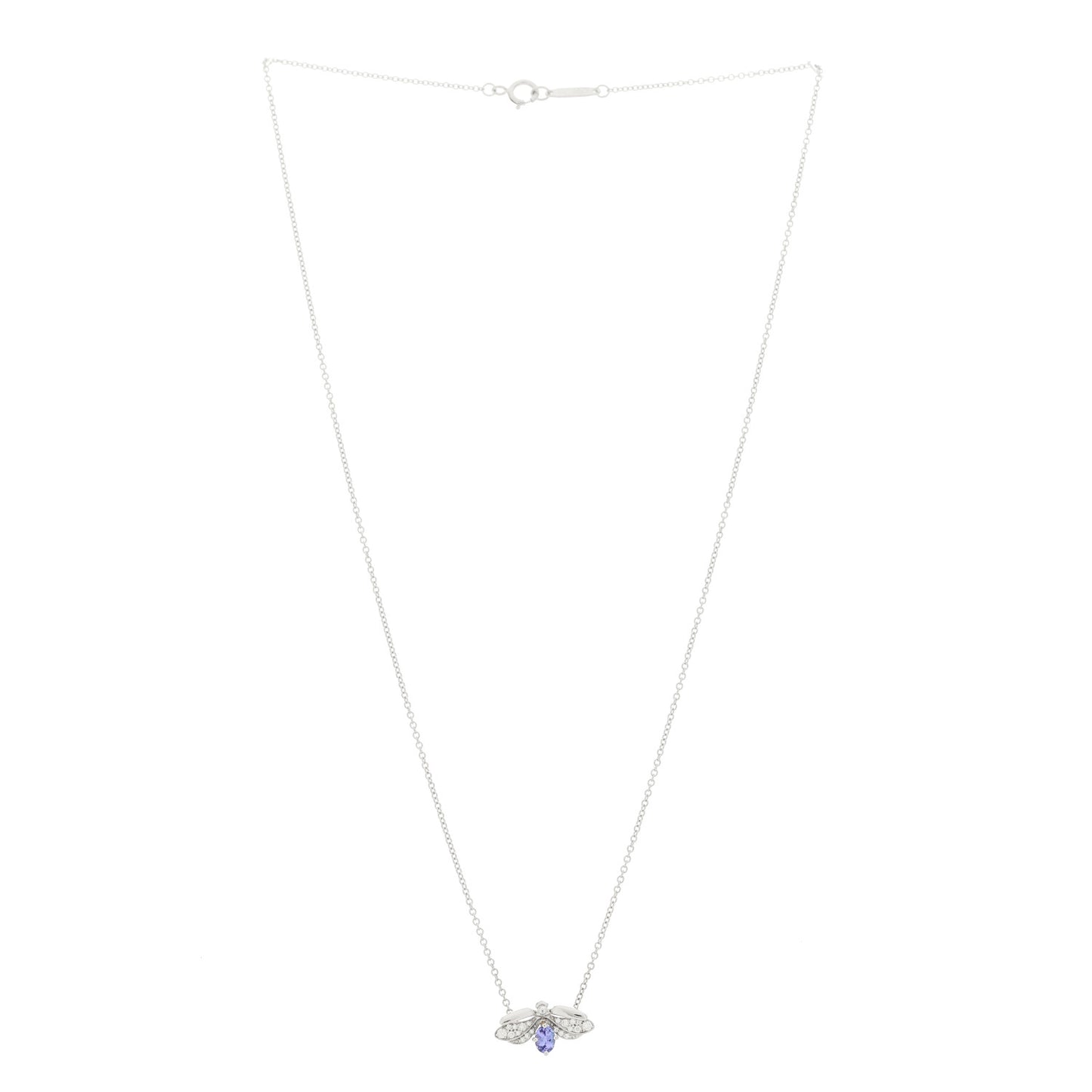 Platinum Diamond Tanzanite Paper Flowers Firefly Necklace