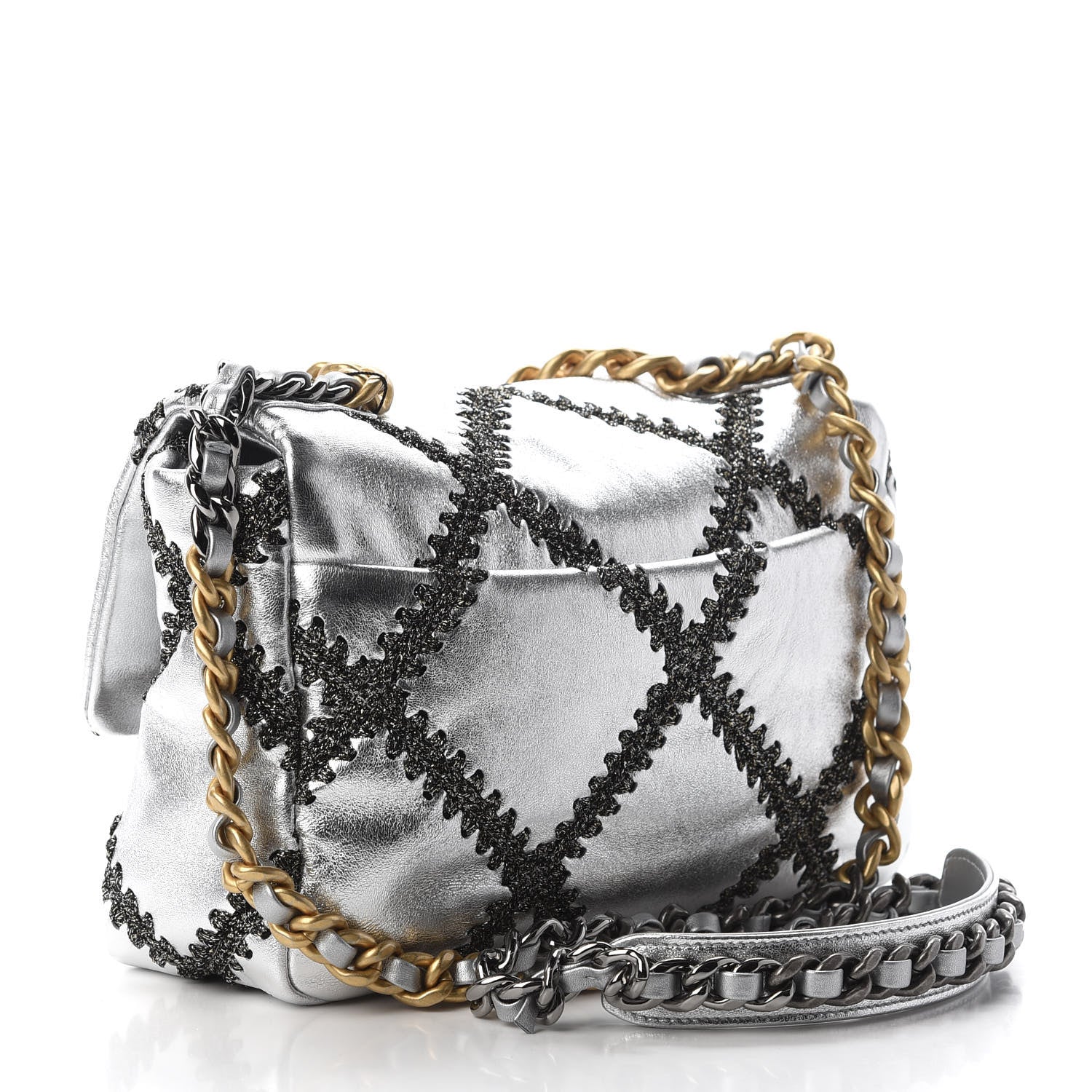 Chanel Metallic Calfskin Crochet Medium Chanel 19 Flap Silver 2 of 8