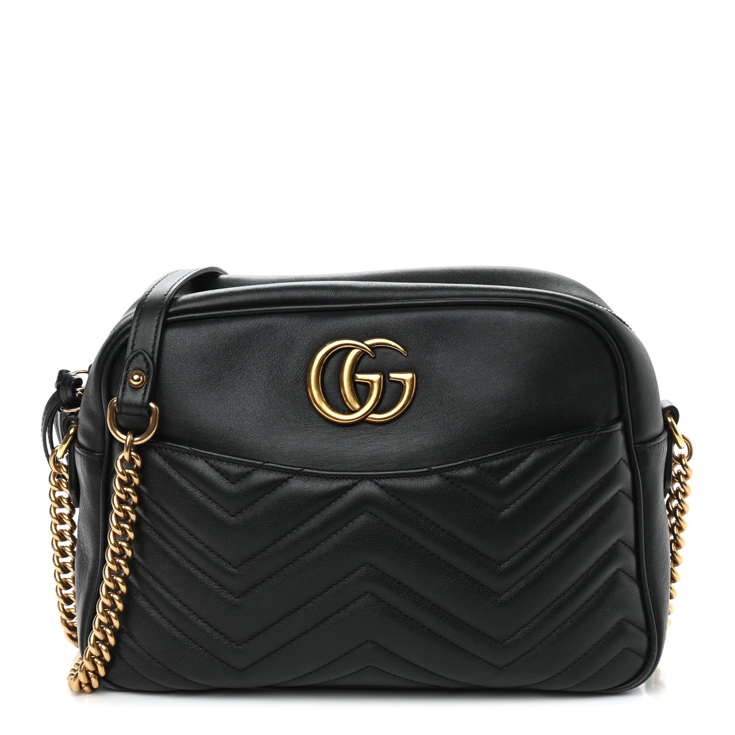 Gucci Calfskin Matelasse Medium GG Marmont Chain Shoulder Bag Black 1 of 9