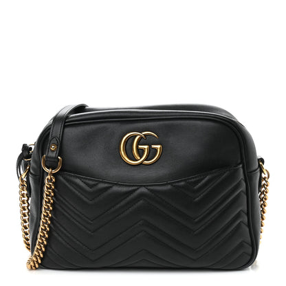Gucci Calfskin Matelasse Medium GG Marmont Chain Shoulder Bag Black 1 of 9