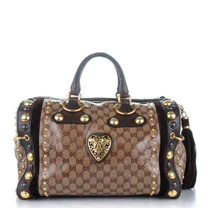 Gucci Crystal Monogram Studded Large Babouska Boston Dark Brown 1 of 8