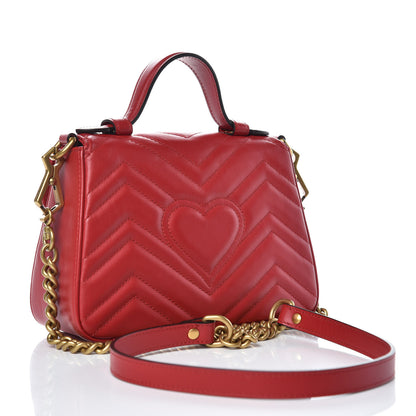 Gucci Calfskin Matelasse Mini GG Marmont Top Handle Shoulder Bag Hibiscus Red 3 of 7