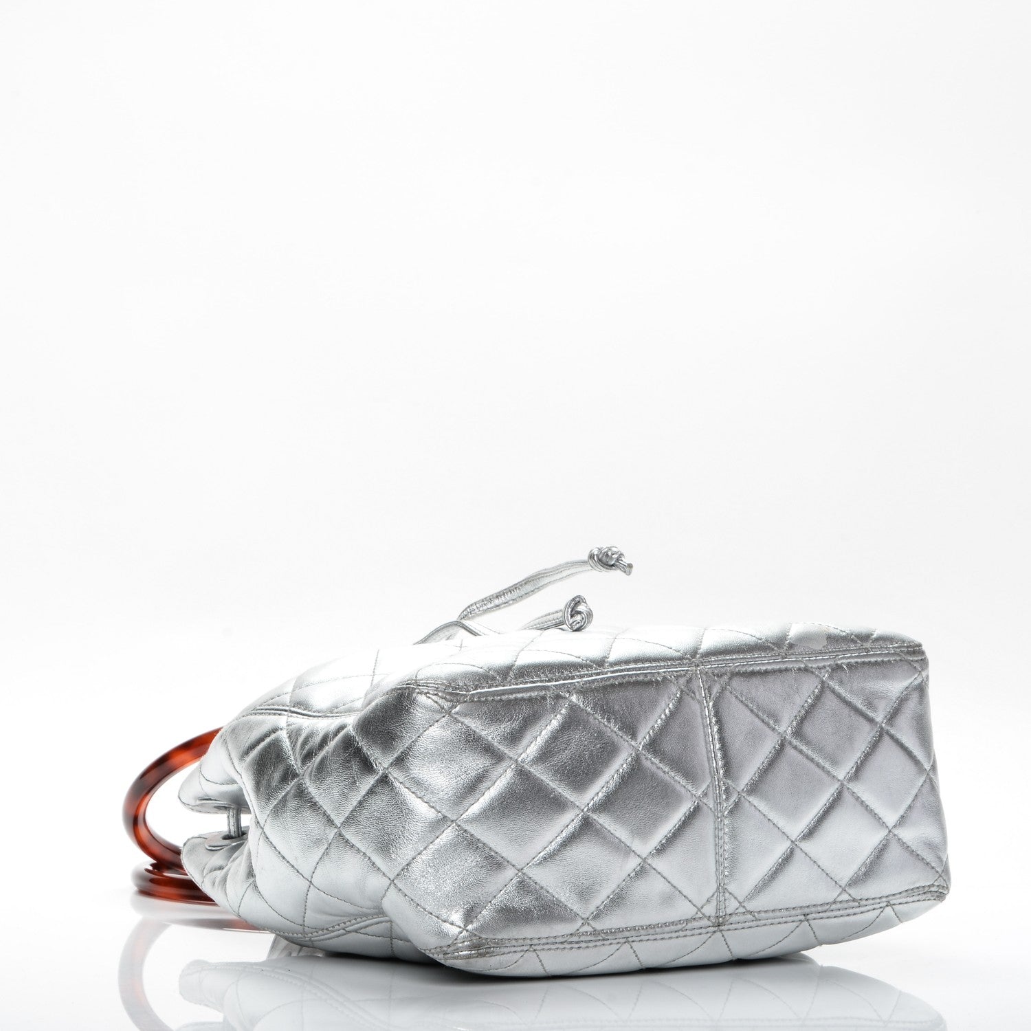 Chanel Metallic Lambskin Quilted Bekko Drawstring Tote Silver 4 of 10