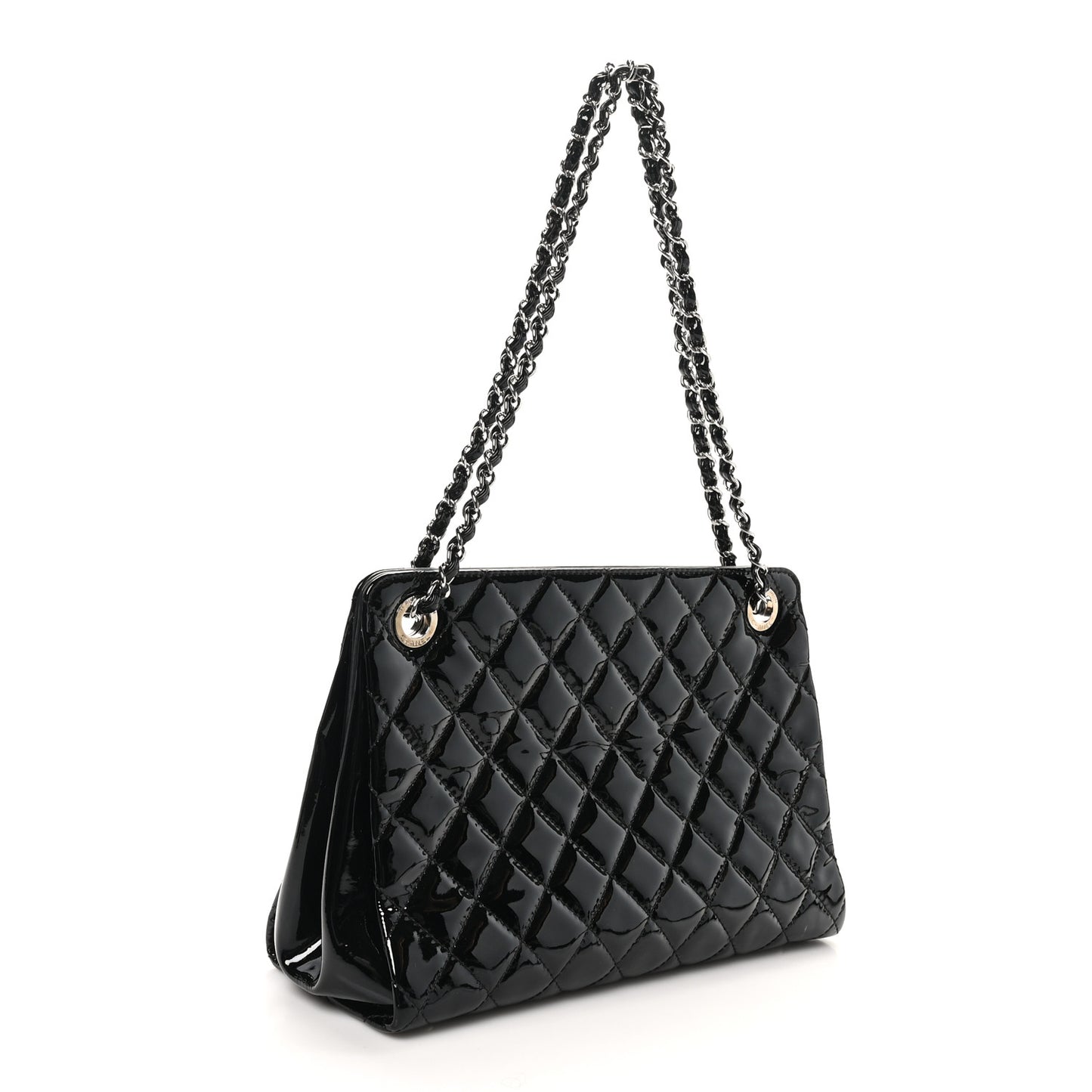 Patent Quilted Timeless CC Shopping Tote Black