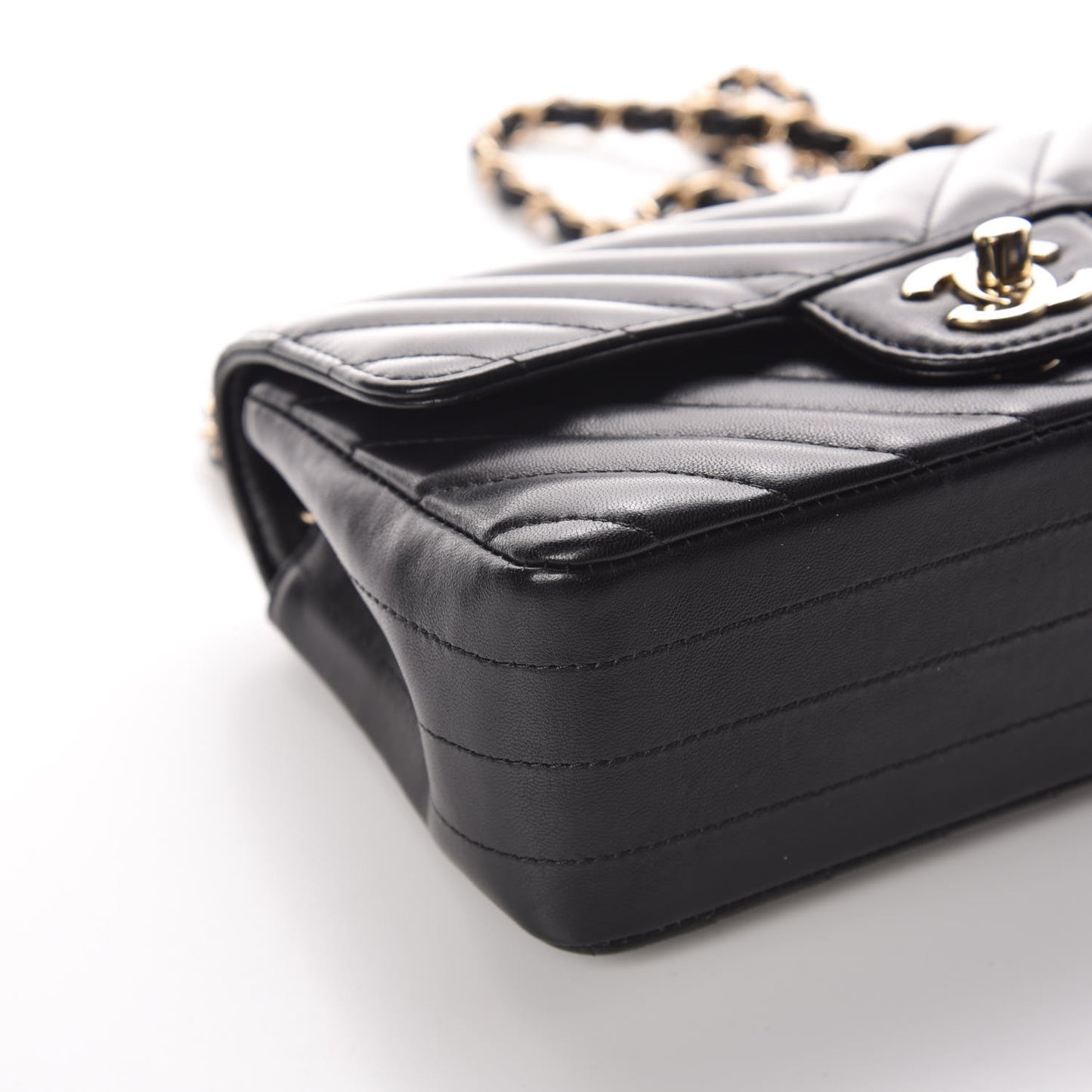 Lambskin Chevron Quilted Mini Rectangular Flap Black