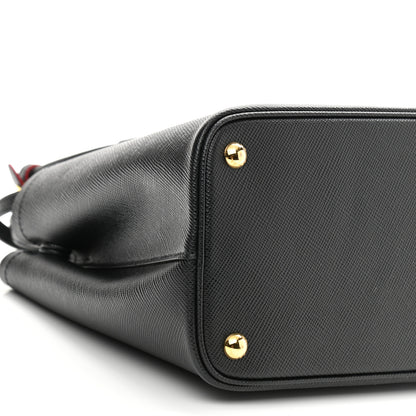 Prada Saffiano Cuir Small Double Bag Black Fuoco 9 of 10