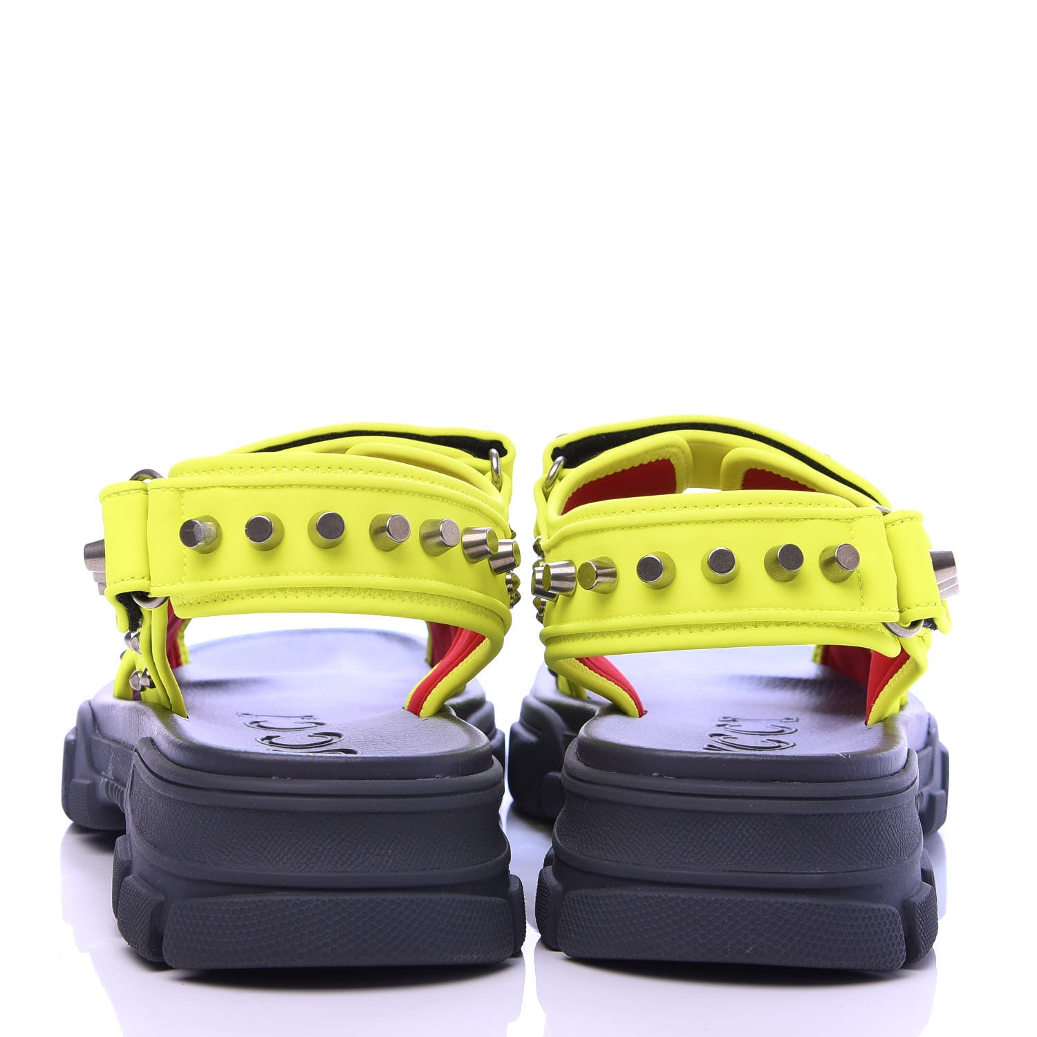 Gucci Technical Canvas Calfskin Studded Mens Aguru Sandals 10 Neon Yellow 5 of 9