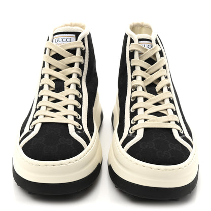 Gucci New Canvas GG Monogram Womens Tennis 1977 High Top 55mm Platform Sneakers 38 Black Mystic White 3 of 8