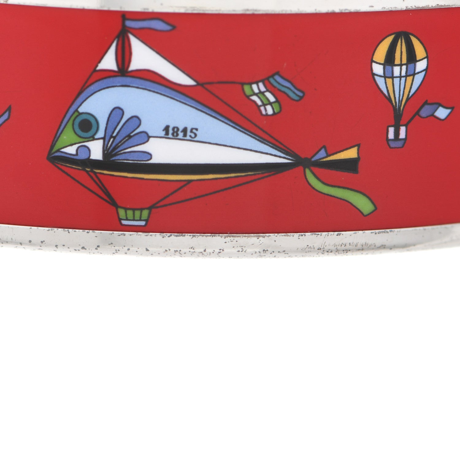 Hermes Enamel Printed Wide Les Folies Du Ciel Bracelet 70 Red 6 of 8