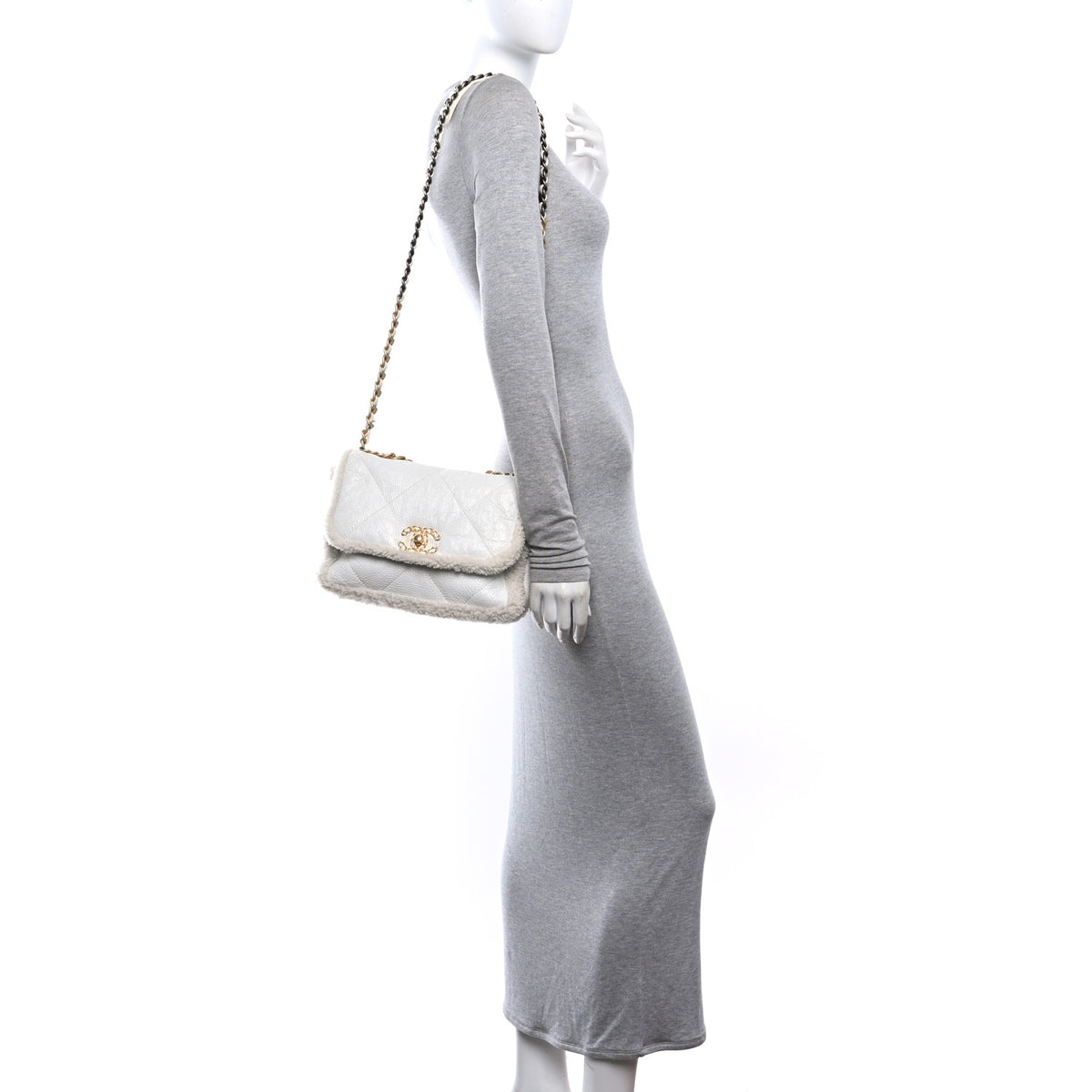 Chanel Crumpled Calfskin Shearling Sheepskin Medium Chanel 19 Flap White 2 of 10