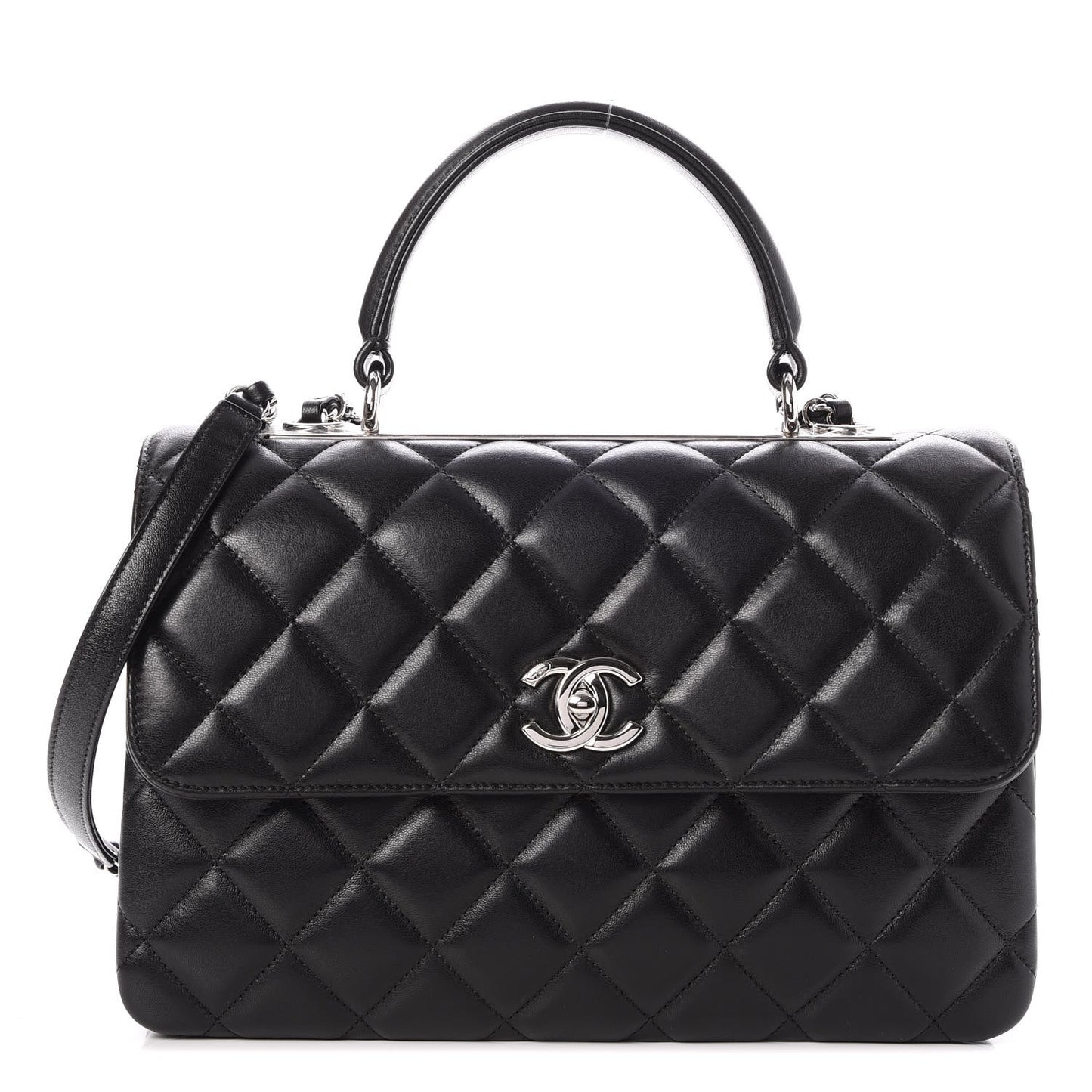 Lambskin Quilted Medium Trendy CC Flap Dual Handle Bag Black