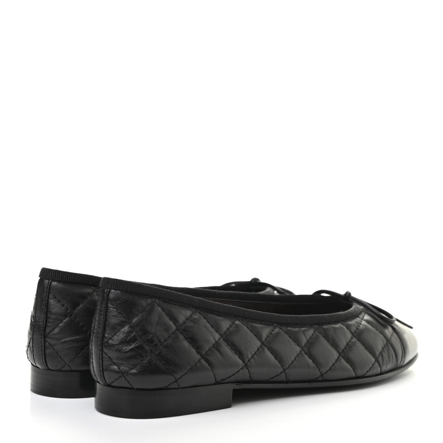 Chanel Aged Calfskin Quilted CC Cap Toe Ballerina Flats 37.5 Black 4 of 8