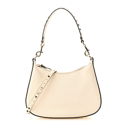 Valentino Garavani Grainy Calfskin Small Rockstud Hobo Ivory 1 of 9