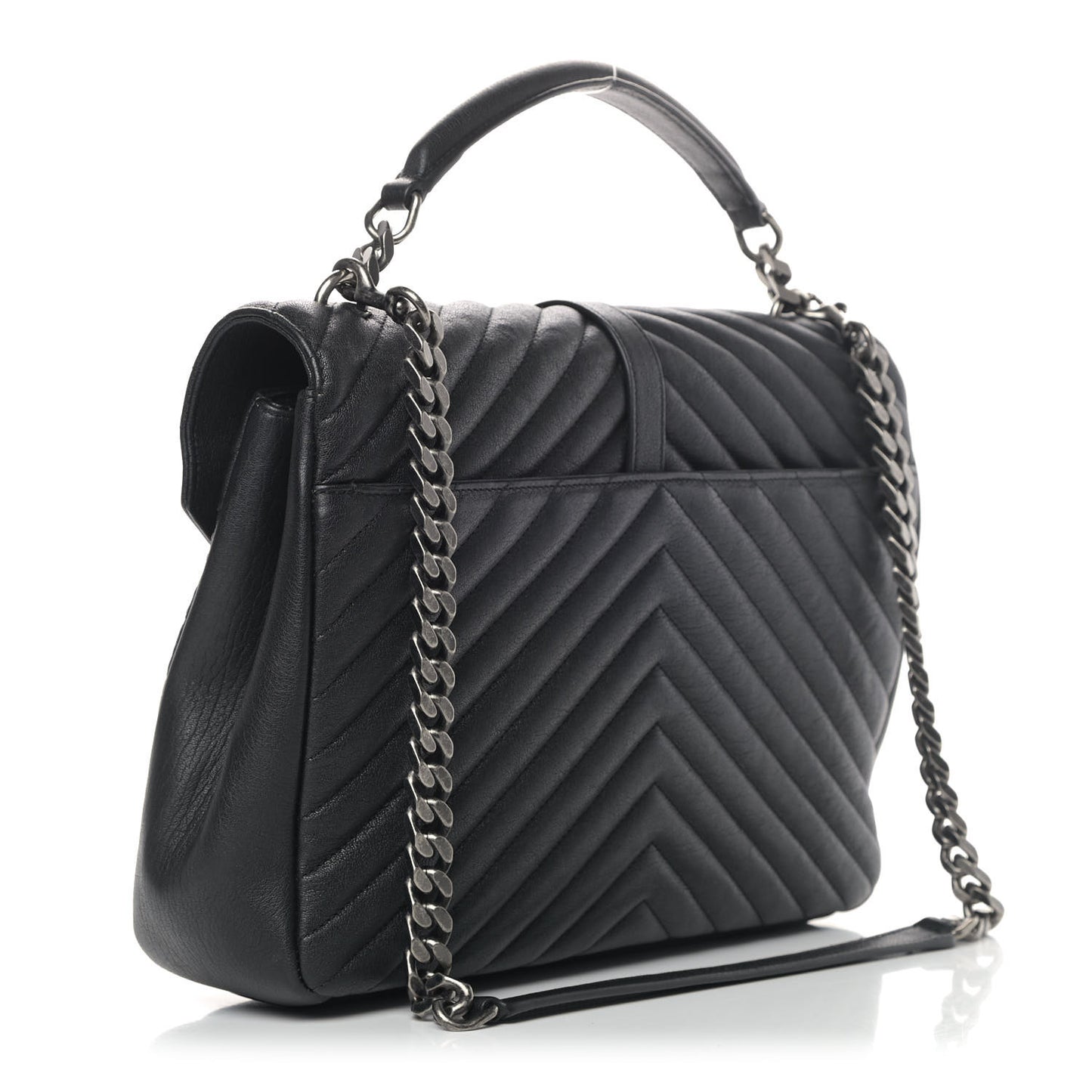 Sheepskin Matelasse Chevron Monogram Large College Satchel Black