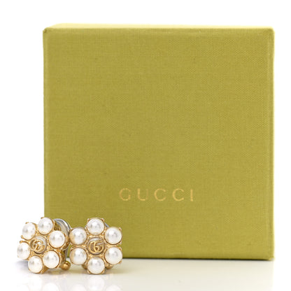 Gucci Metal Pearl Double G Clip On Earrings Aged Gold 5 of 5