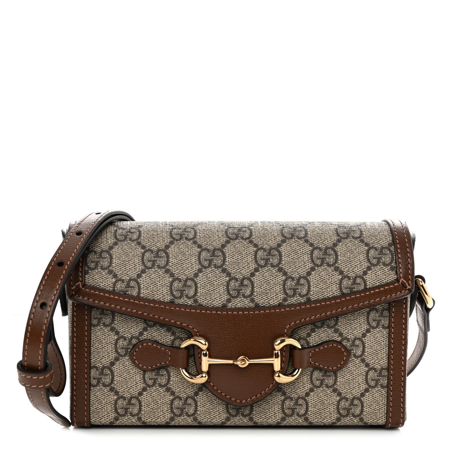 Gucci GG Supreme Monogram Mini Horsebit 1955 Shoulder Bag Beige Brown Sugar 1 of 10