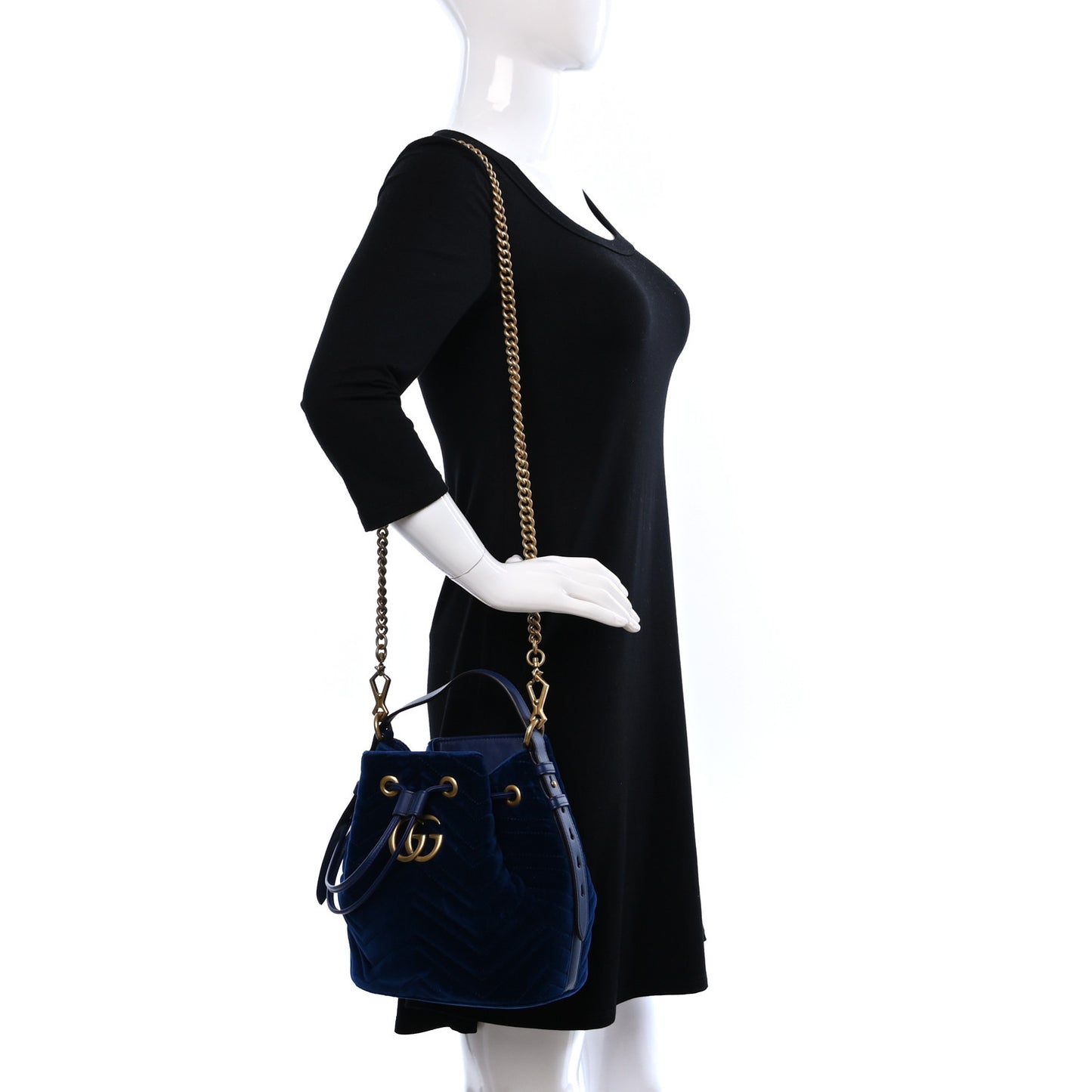 Velvet Matelasse GG Marmont Bucket Bag Cobalt Blue
