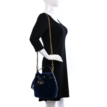 Gucci Velvet Matelasse GG Marmont Bucket Bag Cobalt Blue 2 of 9
