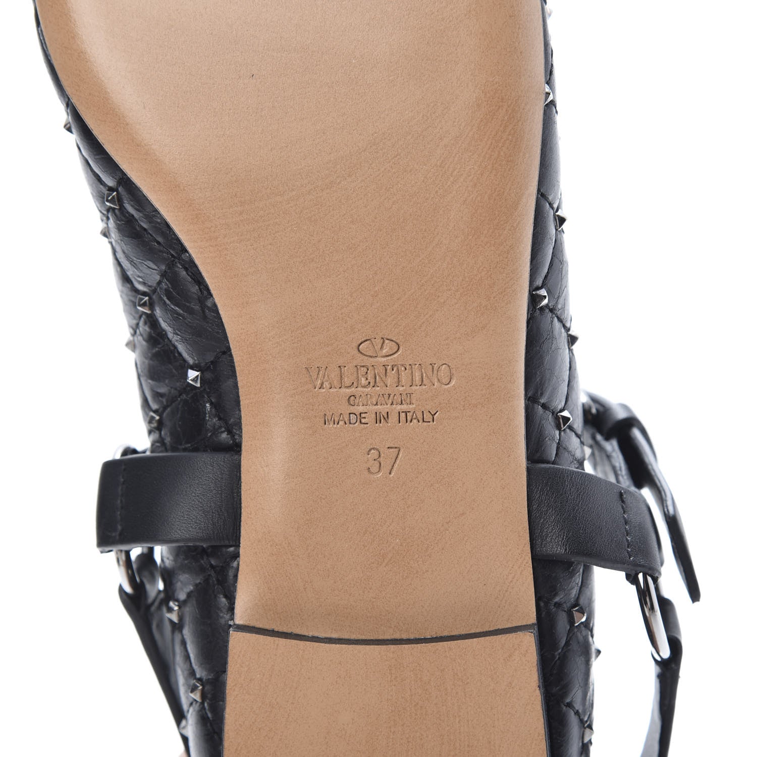 Valentino Garavani Crackled Lambskin Rockstud Spike Captoe Ballerina Flats 37 Black 6 of 8