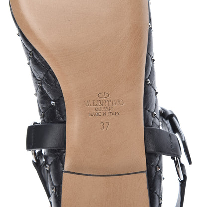 Valentino Garavani Crackled Lambskin Rockstud Spike Captoe Ballerina Flats 37 Black 6 of 8