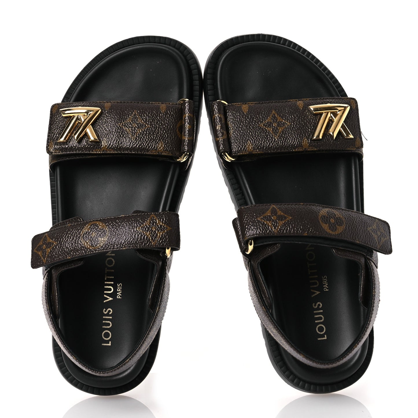 Monogram LV Sunset Comfort Flat Sandals 37 Cacao Brown