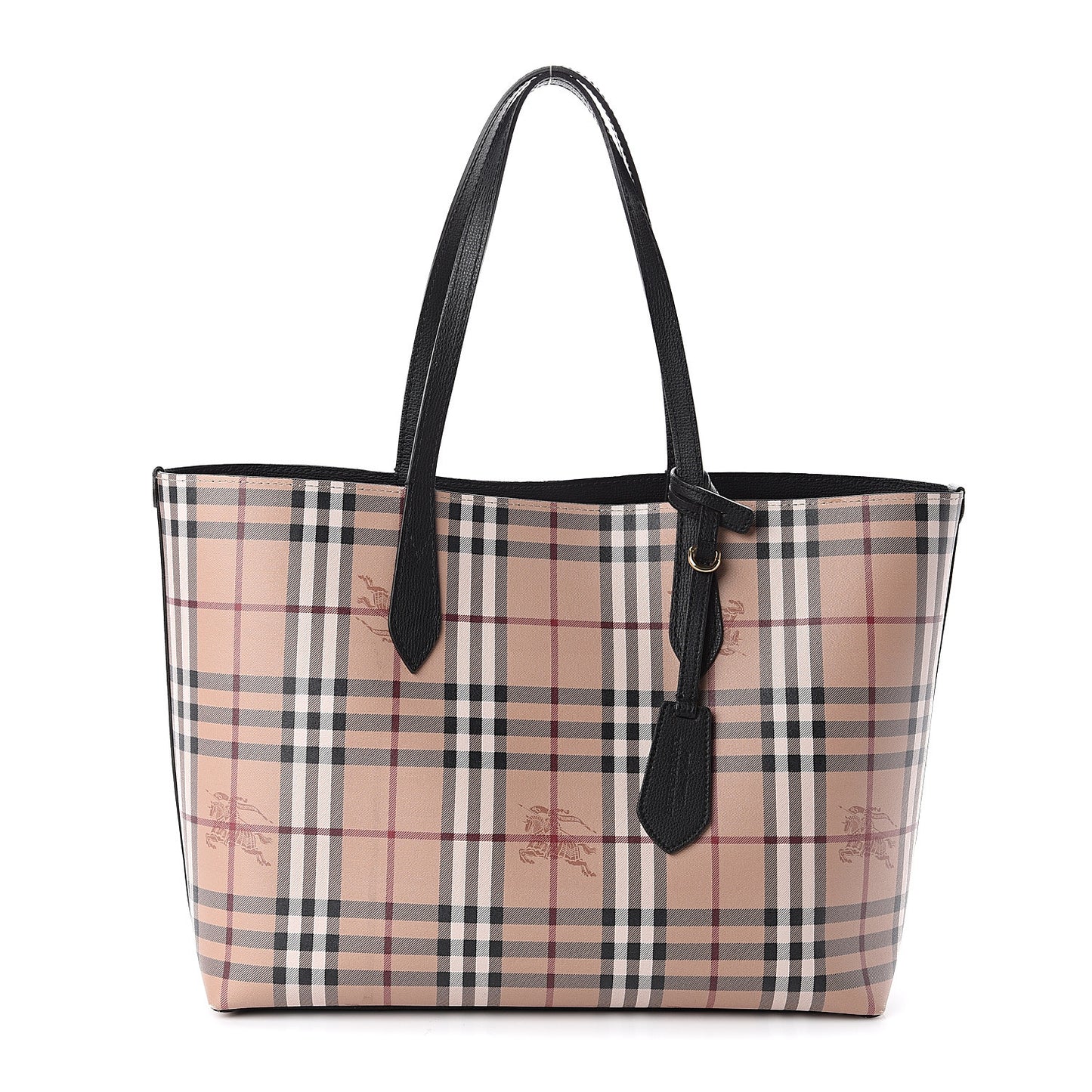 Grainy Calfskin Haymarket Check Medium Reversible Tote Black