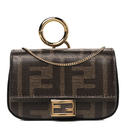 Fendi Glazed Fabric FF 1974 Nano Baguette Charm Mogano Panna 1 of 4