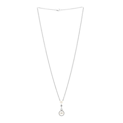 Mikimoto 18K White Gold Diamond Akoya Cultured Pearl Petit Soleil Drop Pendant Necklace 3 of 5