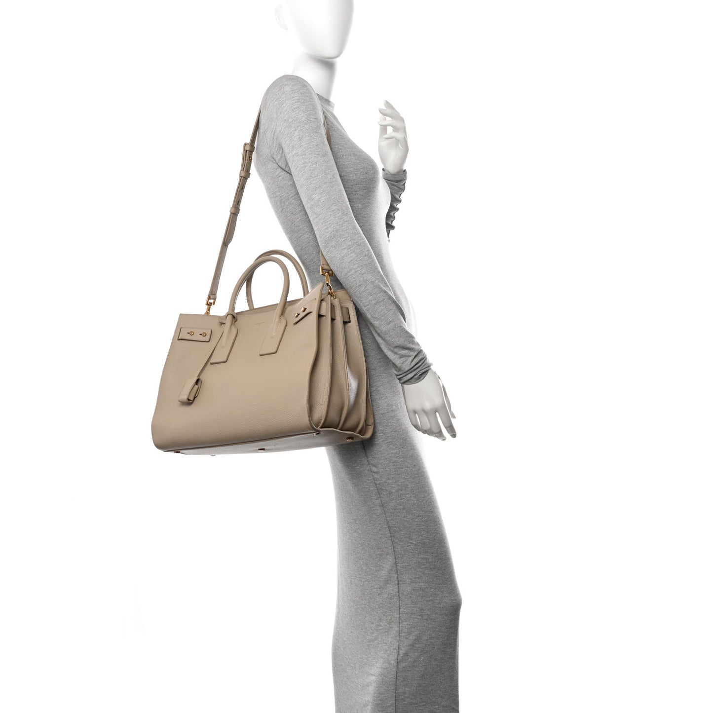 Grained Calfskin Large Souple Sac De Jour Dark Beige