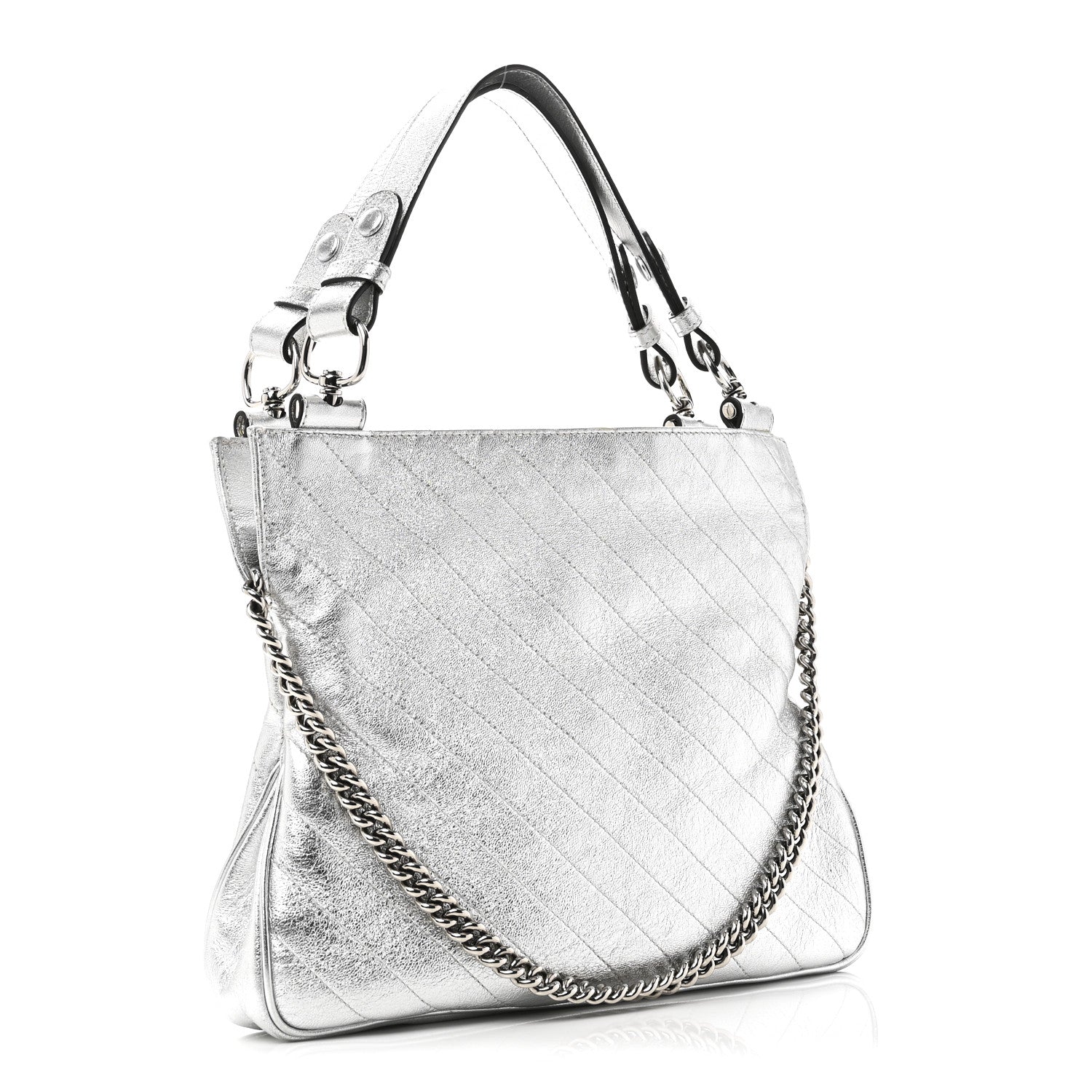 Gucci Sakai Be Green Calfskin Diagonal Stitched Small Blondie Tote Silver 2 of 9