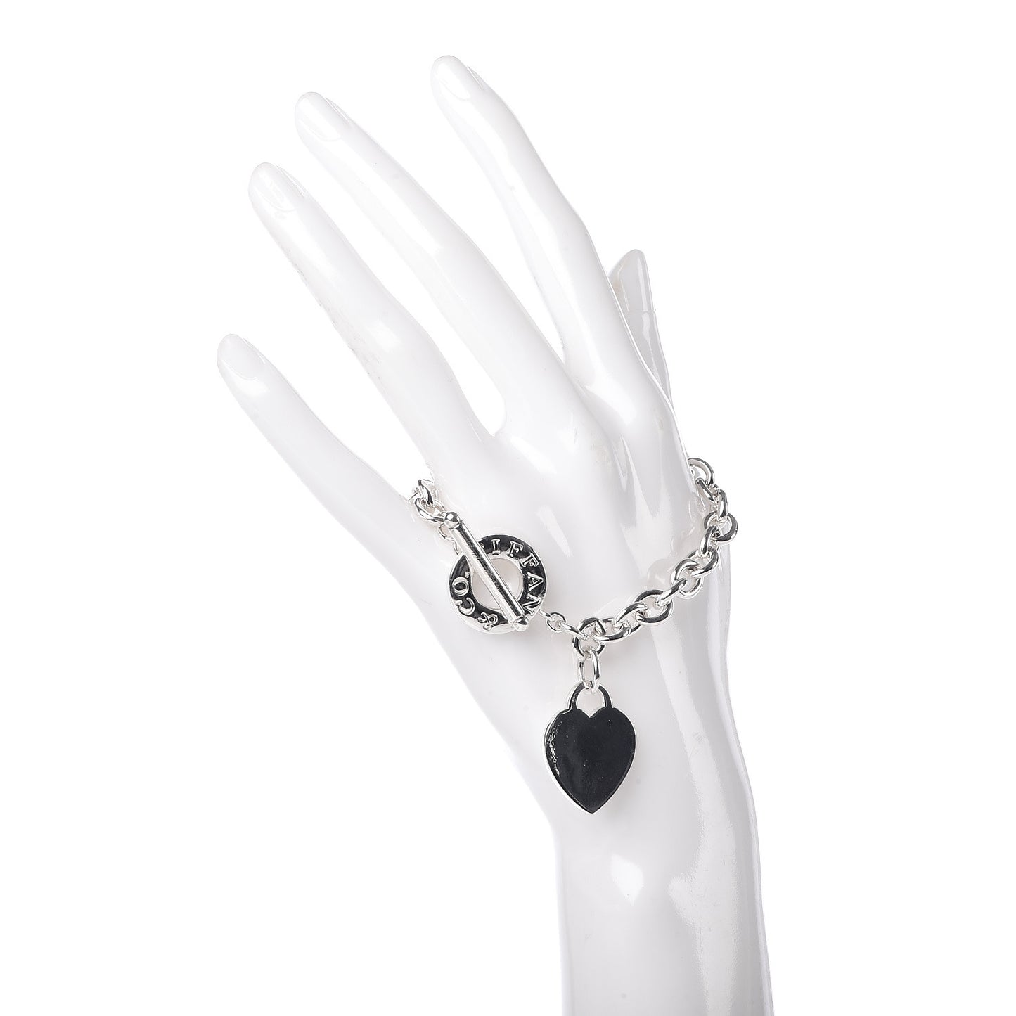 Sterling Silver Heart Tag Toggle Bracelet