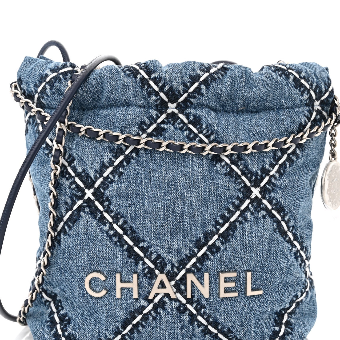 Denim Stitched Quilted Mini Chanel 22 Blue