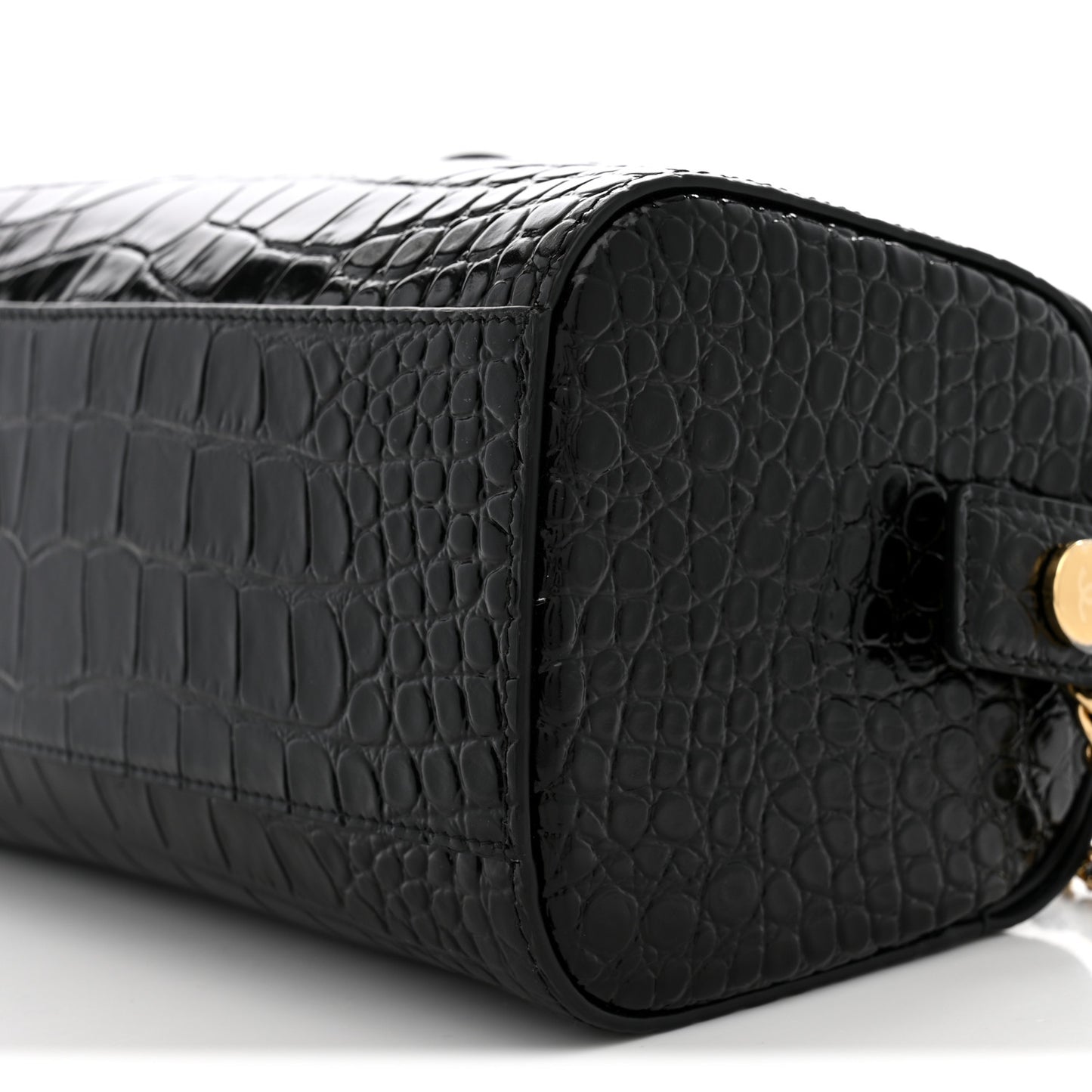 Crocodile Embossed Quilted Turn Around Clutch With Chain Black