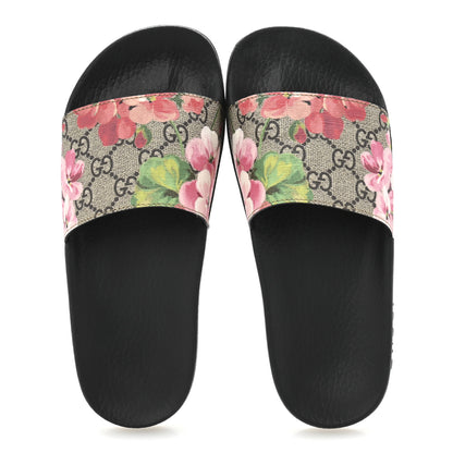 Gucci GG Supreme Monogram Blooms Slide Sandals 36 Beige Multicolor 2 of 9