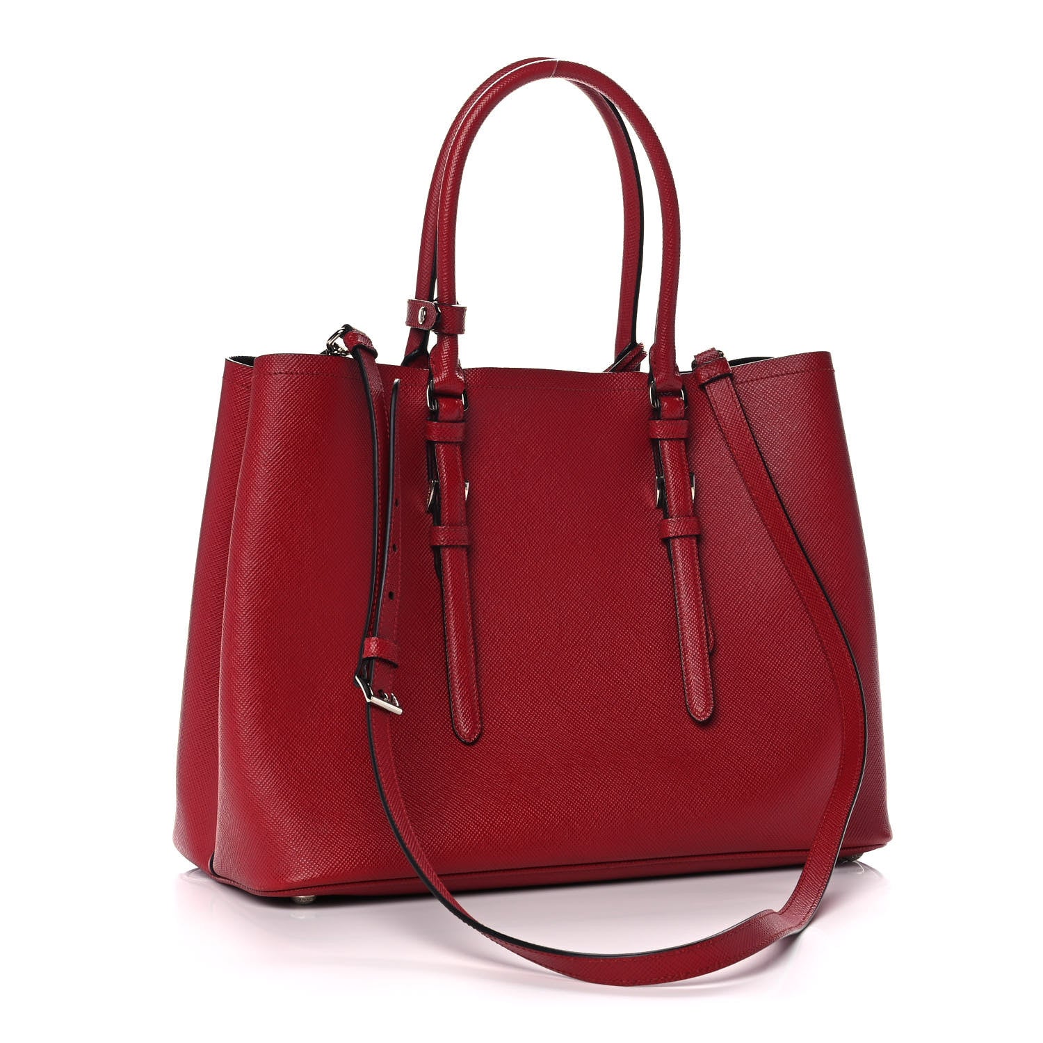 Prada Saffiano Cuir Medium Double Handle Tote Fuoco Black 2 of 11