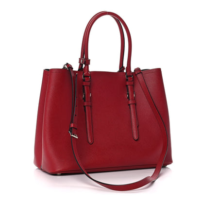 Prada Saffiano Cuir Medium Double Handle Tote Fuoco Black 2 of 11