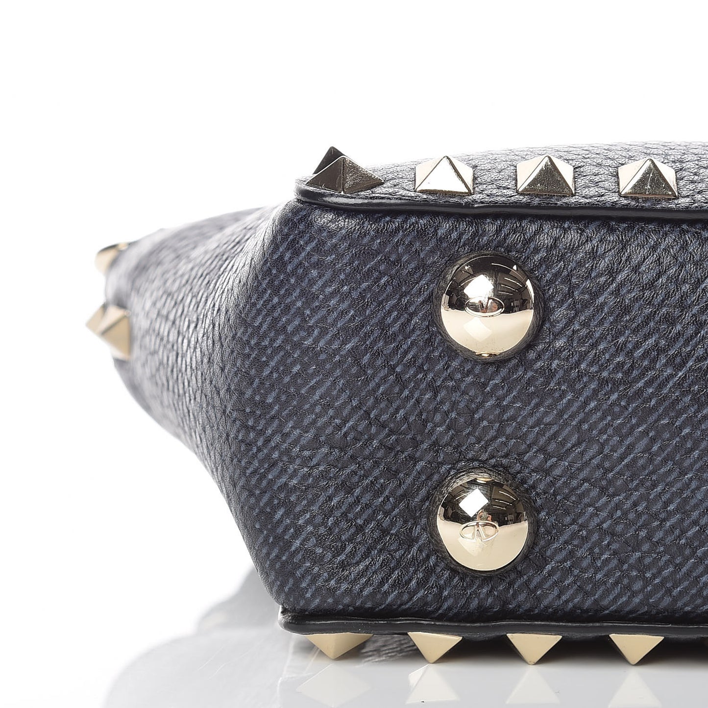 Pebbled Calfskin Micro Rockstud Tote Deep Denim